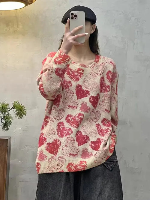 Amax luluE 2025 Winter Womens Fashion Printed Plus Size Sweater Loose Knitted Pullover Ladies Classic O Neck Warm Cotton Jumpers